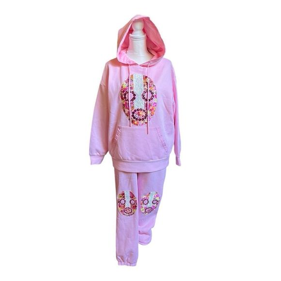Nuebyrne Maccado Mask Jogger Set Lounge Pant Hoodie Luxury Sequin 2 Pc NWT US XS - Picture 2 of 14